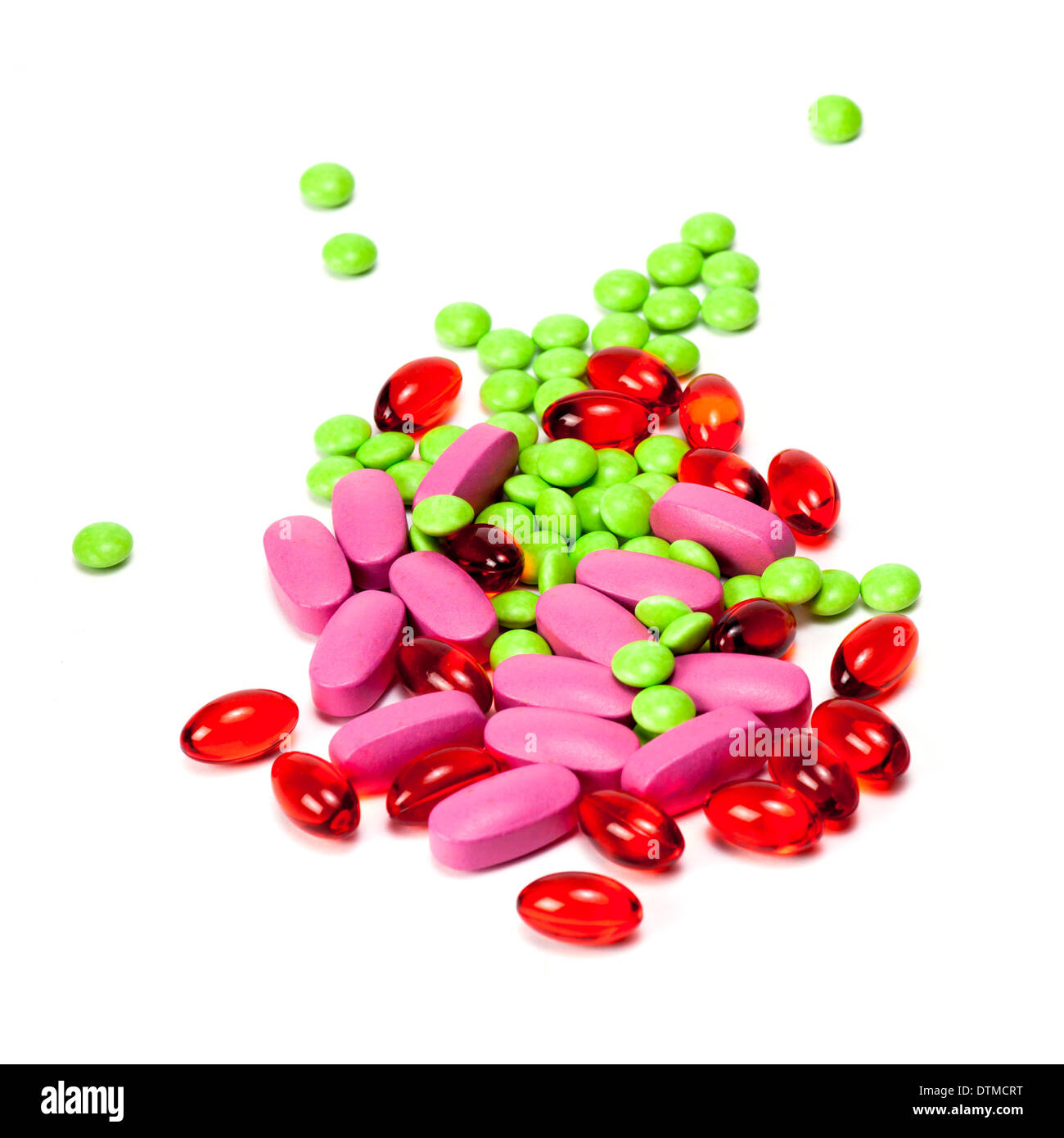 Pillen auf weißem Hintergrund Stockfoto