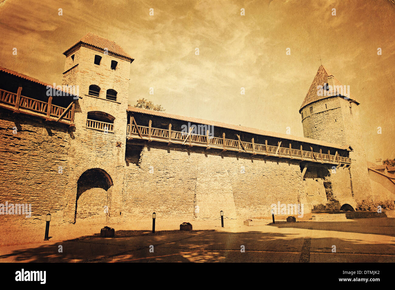 Altes Foto der Türme der Festung Stockfoto