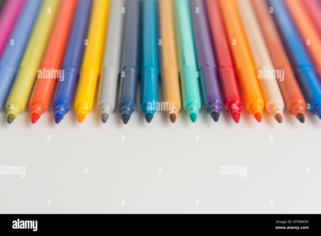Eine Sammlung von Filzstift Stifte nebeneinander. Stockfoto