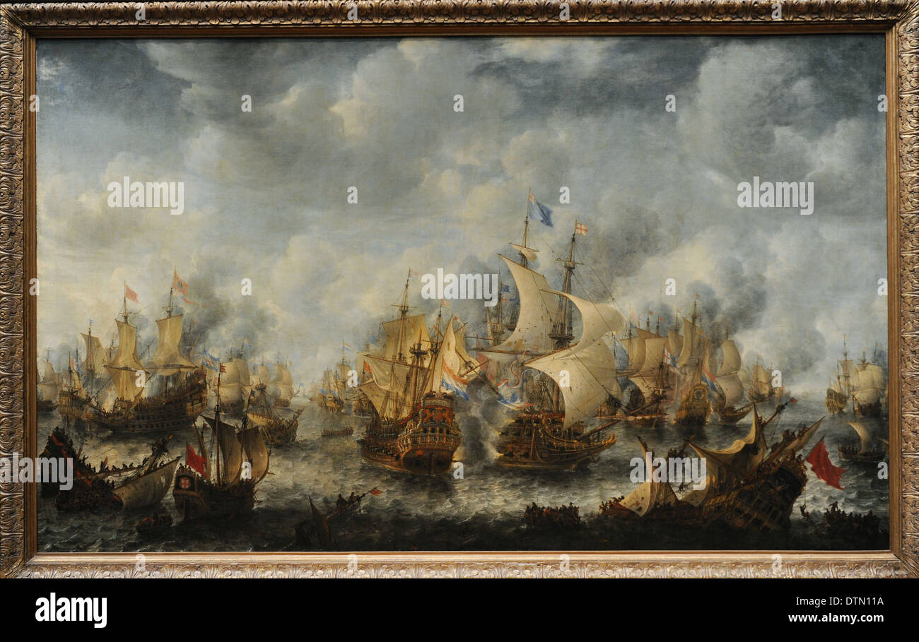 Jan Abrahamsz Beerstraten (1622-1666). Niederländischer Maler. Die Schlacht von Terheide, 1653-1666. Rijksmuseum. Amsterdam. Holland. Stockfoto