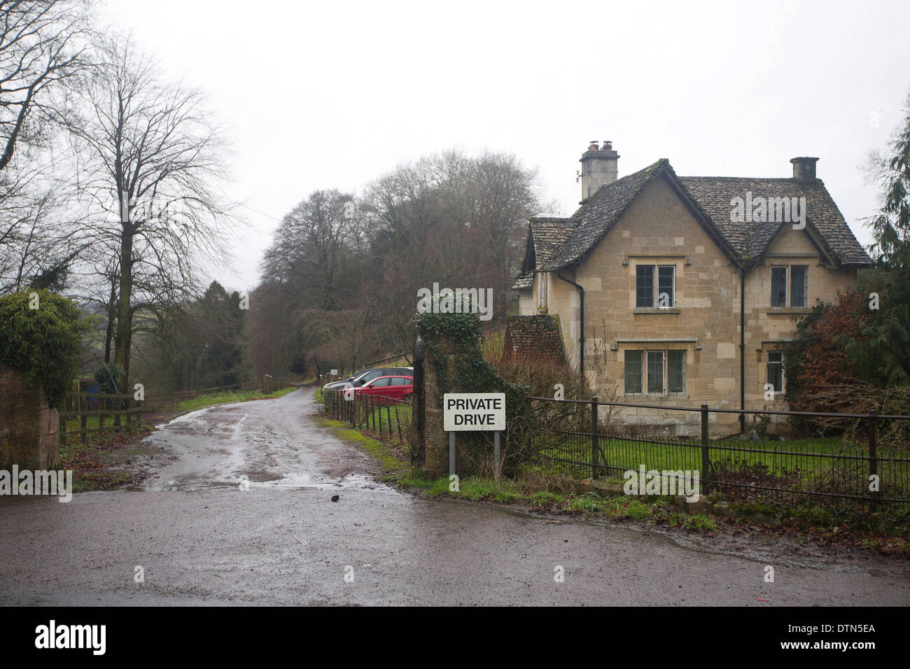 Ein Eintritt in Gatcombe Park Estate in Gloucestershire - Land Heimat von Prinzessin Anne, The Princess Royal. Stockfoto