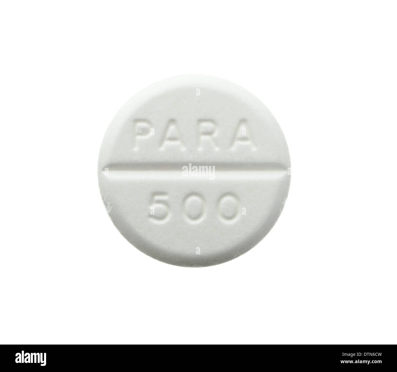 eine weiße Paracetamol Tablette auf einem weißen Hintergrund ausschneiden Stockfoto