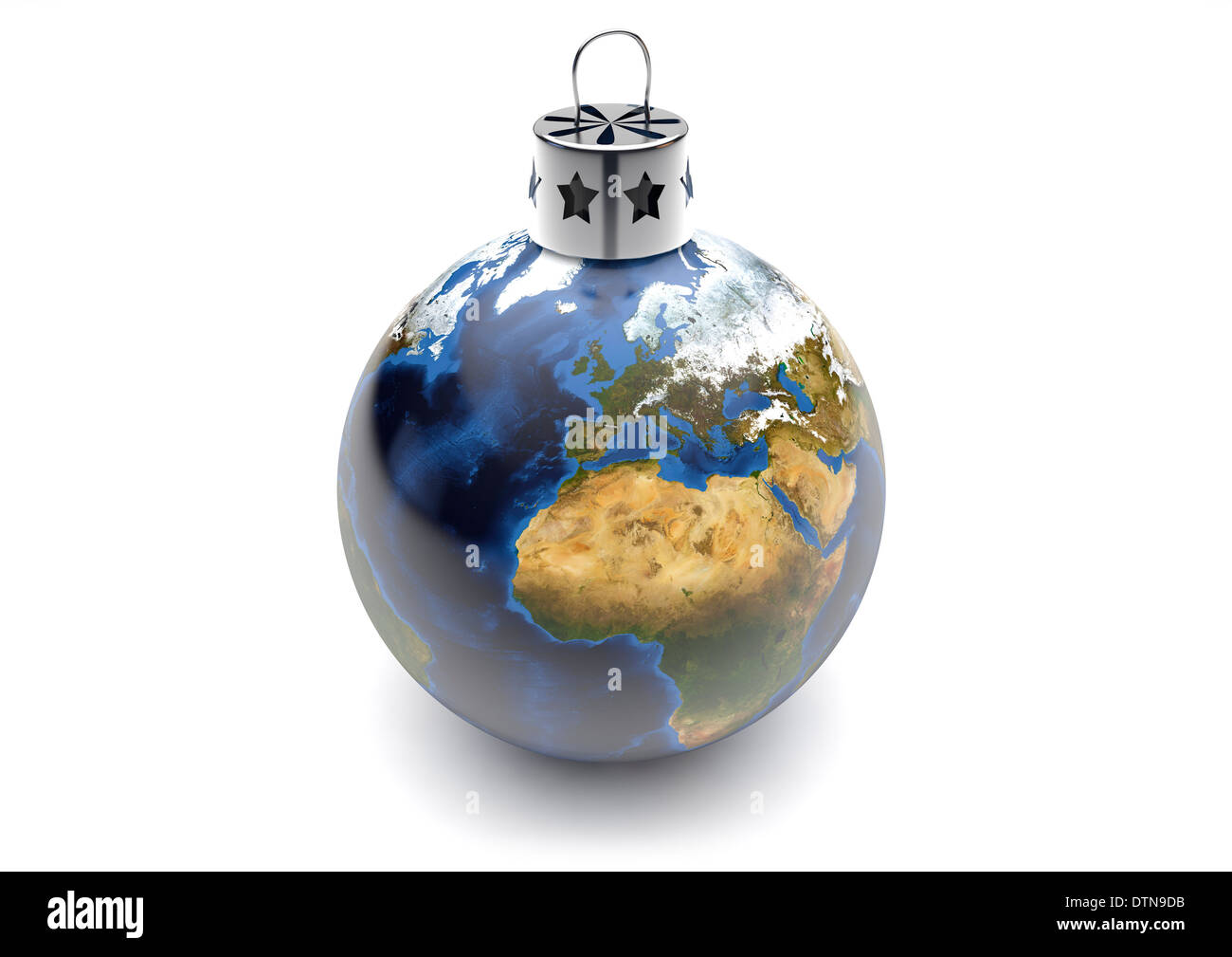 Planet Earth Globe Weihnachtsbaumkugel Dekoration mit Europa - KONZEPT Stockfoto