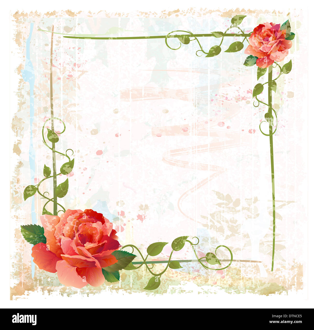 Vintage-Hintergrund mit roten Rosen und Efeu Stockfotografie - Alamy