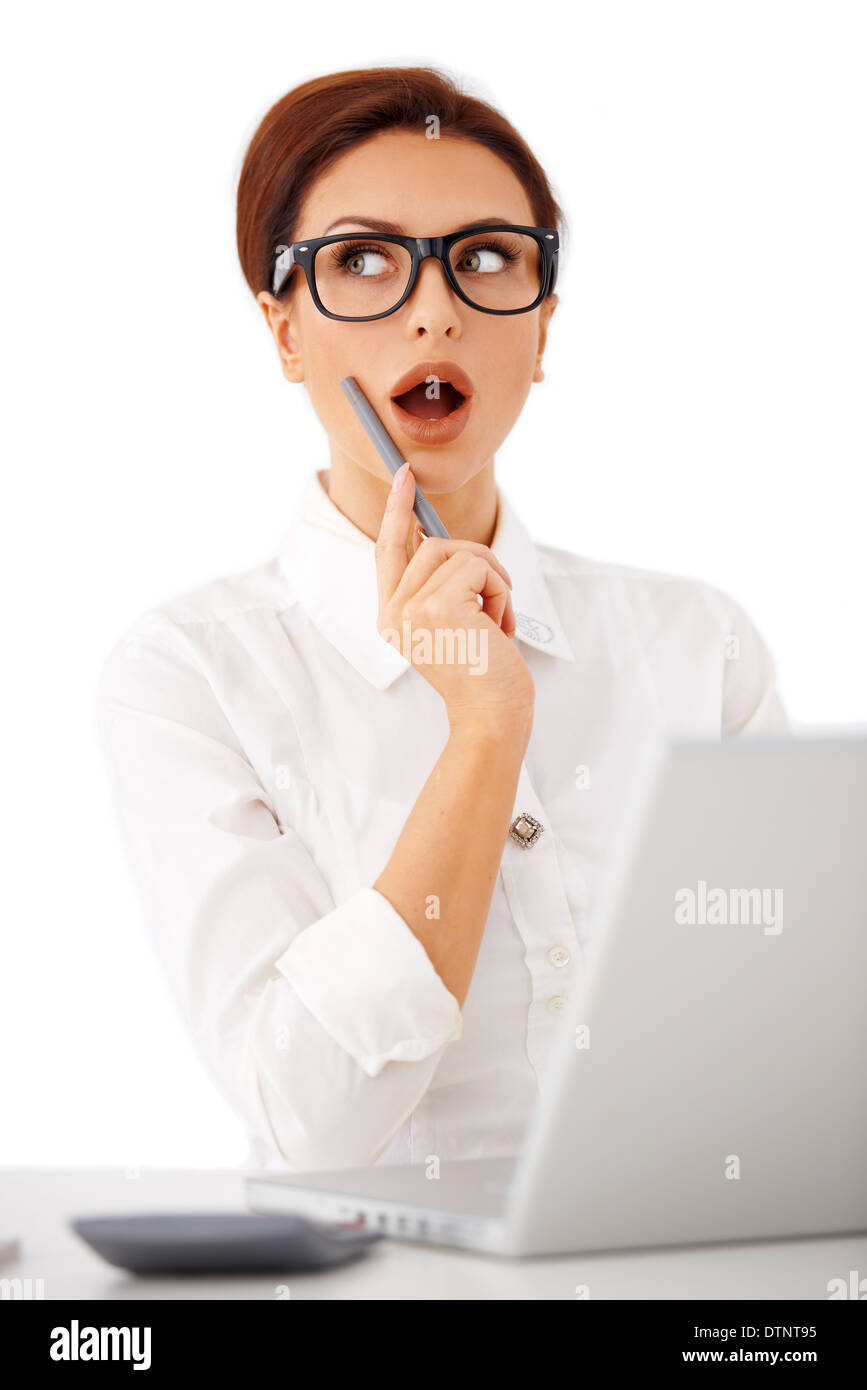 Geschäftsfrau, die Erinnerung an etwas plötzlich Stockfoto