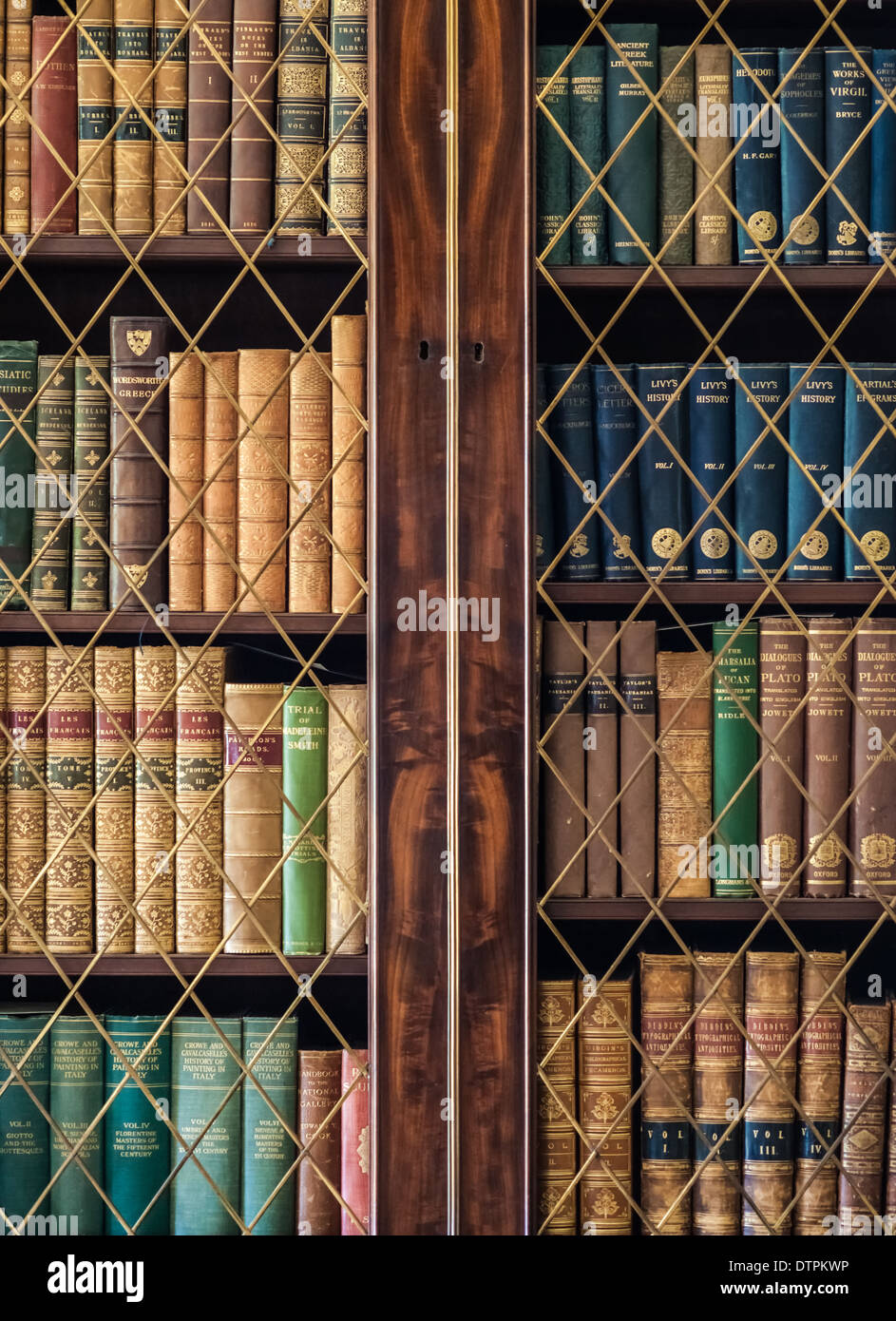 Alte antike Bücher in Regalen Stockfoto