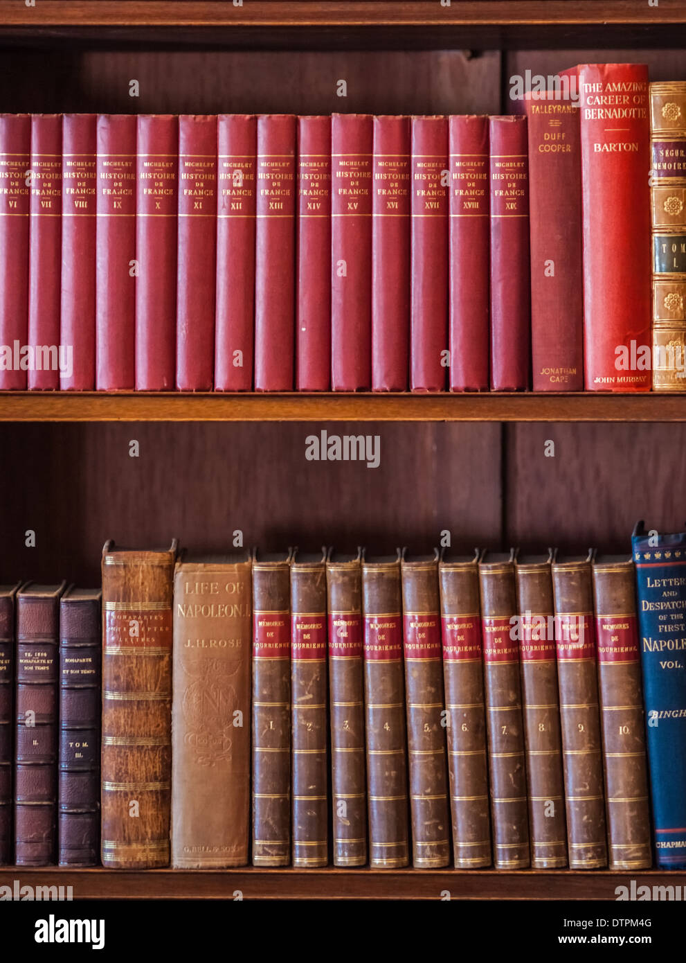 Alte antike Bücher in Regalen Stockfoto