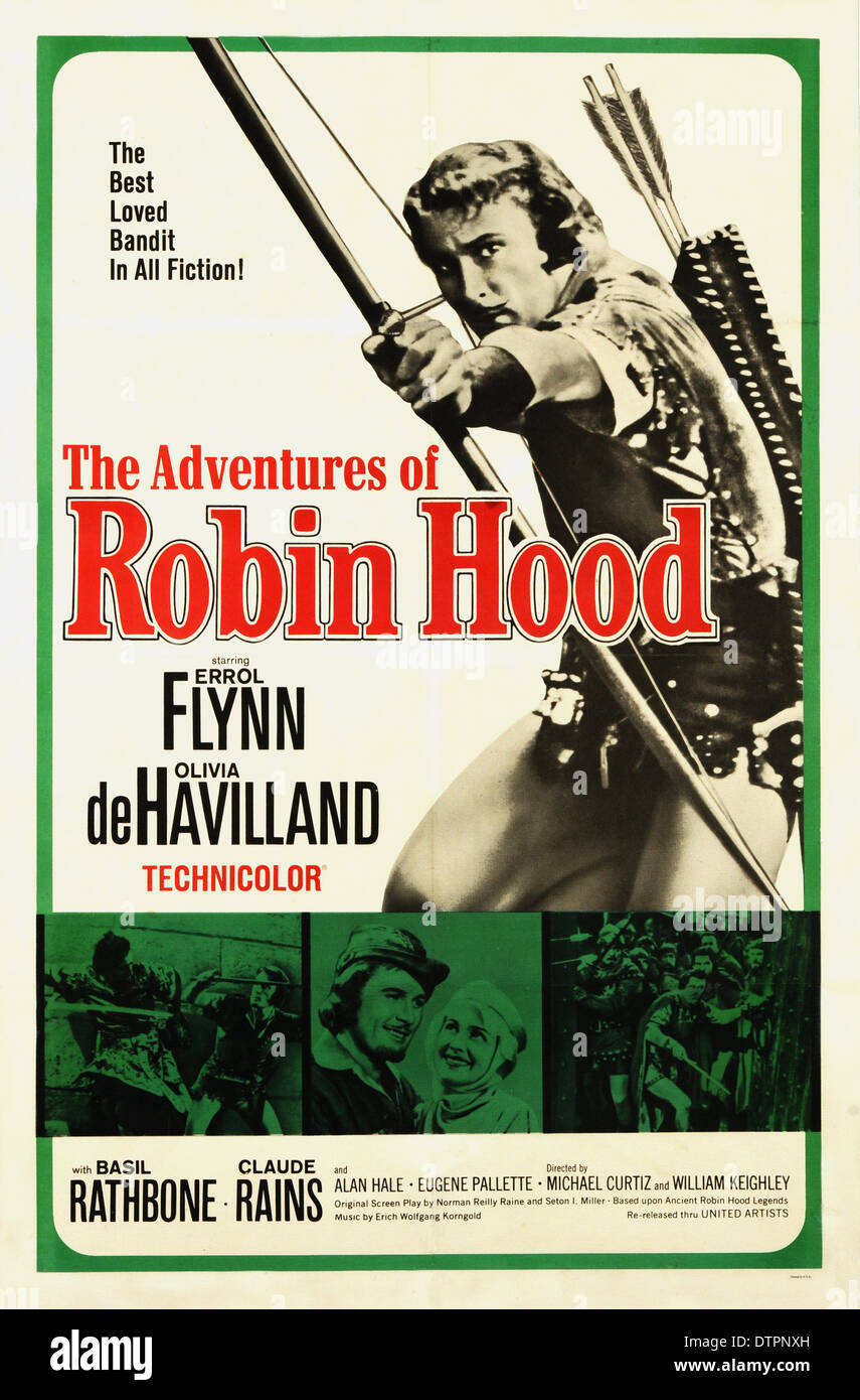 Filmplakat der Abenteuer von Robin Hood - 1938 American film starring Errol Flynn Stockfoto