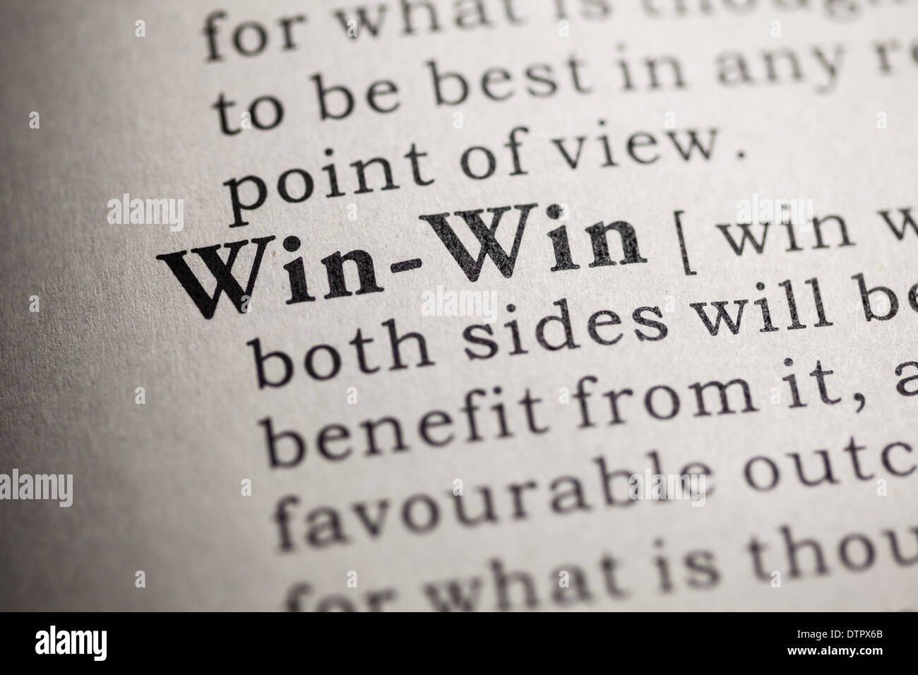 Gefälschte Wörterbuch, Wörterbuch-Definition der Win-win-Wort. Stockfoto