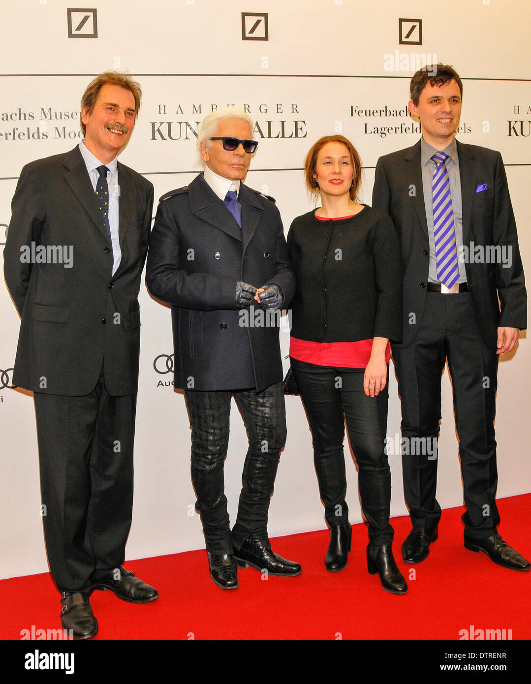 Prof. Dr. Hubertus Gassner (Direktor Hamburger Kunsthalle), Karl Lagerfeld, Luisa Finch (Kurator), Dr. Stefan Brandt (CEO Hamburger Kunsthalle) bei der Vernissage von Feuerbach Musen Lagerfeld Modelle in der Hamburger Kunsthalle auf Samstag, 22. Februar 2014 Stockfoto