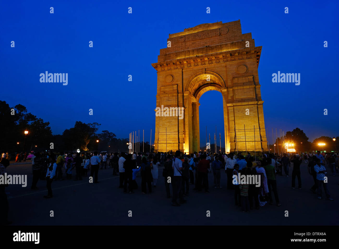 Kriegerdenkmal India Gate am Abend, New Delhi, Indien / New Dehli, Denkmal, All India War Memorial Stockfoto