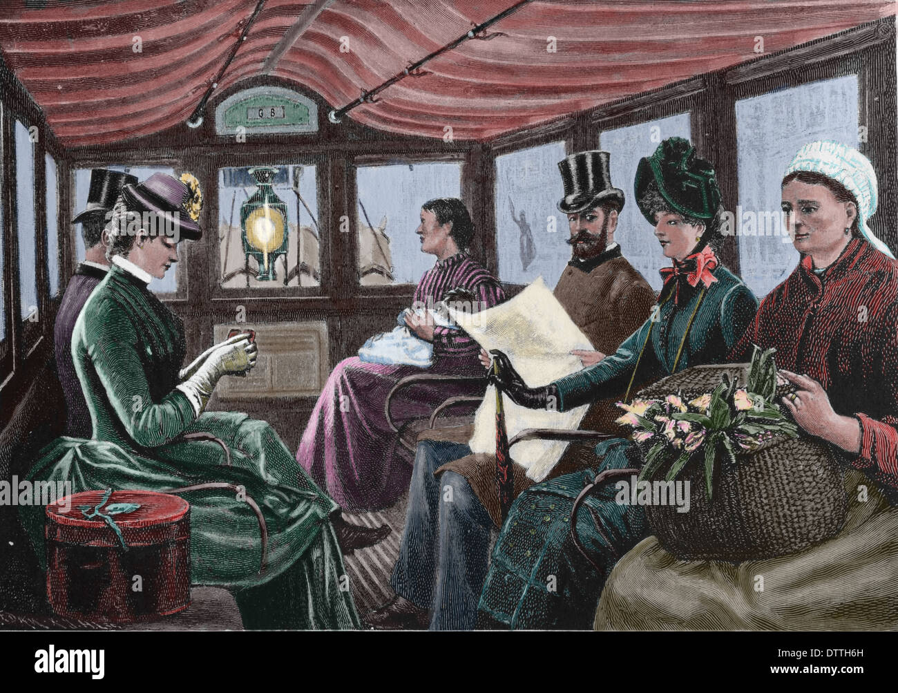 Pferdefuhrwerke. Gravur. Farbige. des 19. Jahrhunderts. Stockfoto