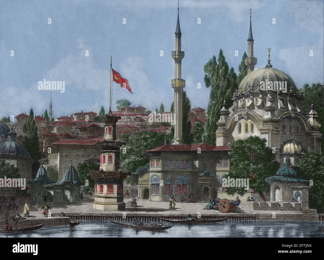 Istanbul. Nusretiye-Moschee, erbaut 1823-1826 von Sultan Mahmut II. Architekt, Krikor Balyan. Kupferstich von Eugene Flandin Stockfoto