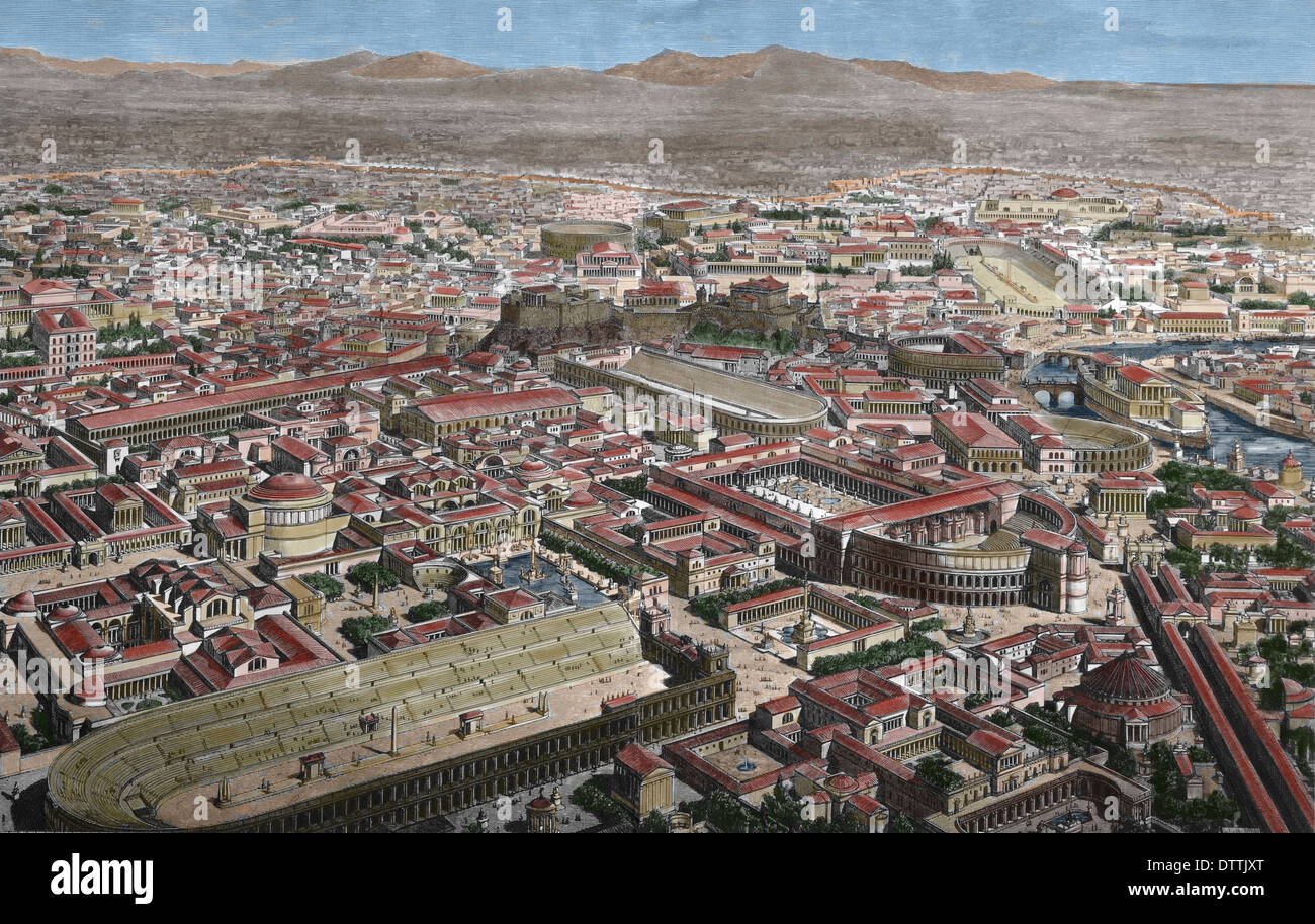 Antiken Zeitalter. Römischen Reiches. Rom. Kupferstich, 19. Jahrhundert. (Spätere Färbung). Stockfoto