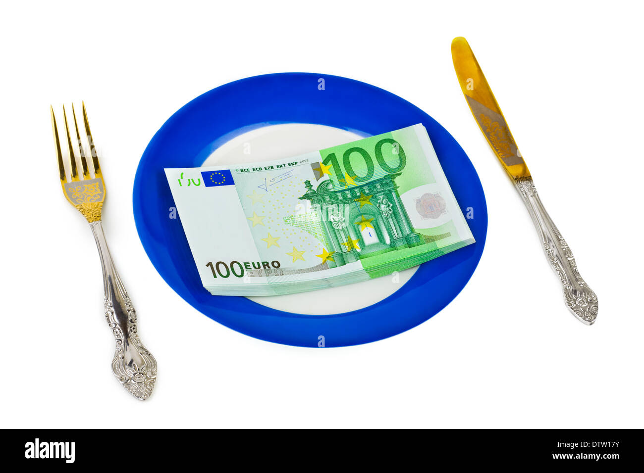 Geld auf Platte Stockfoto