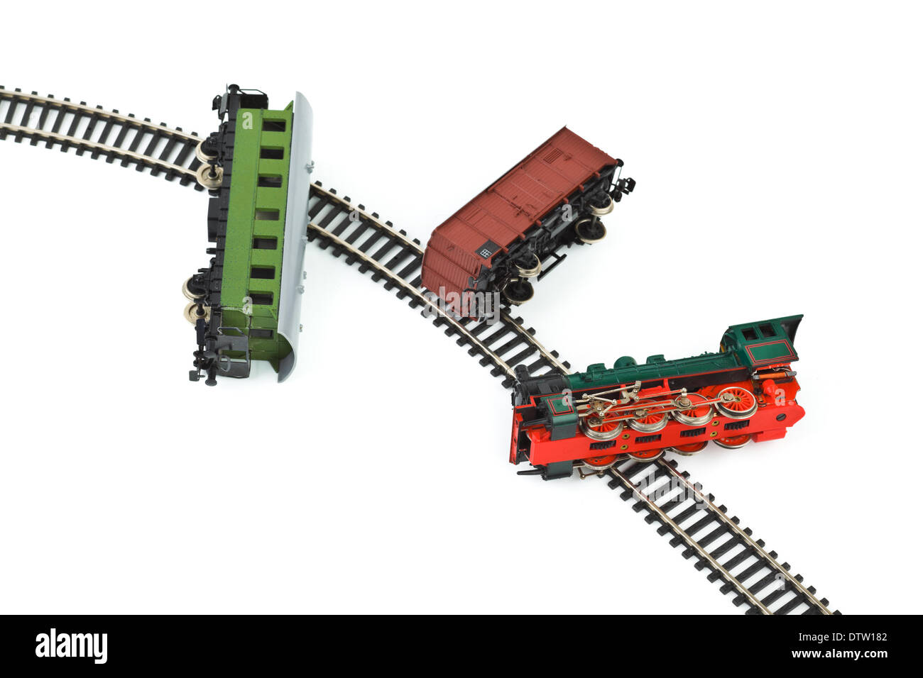 Absturz Spielzeugeisenbahn Stockfoto