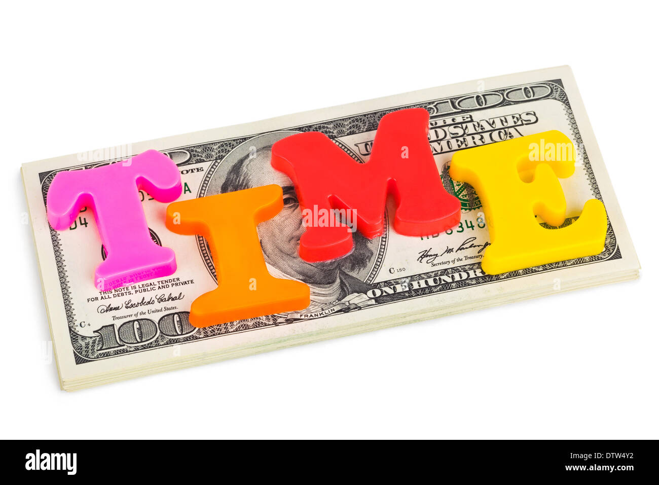 Wort-Zeit auf Geld - Business-Konzept Stockfoto