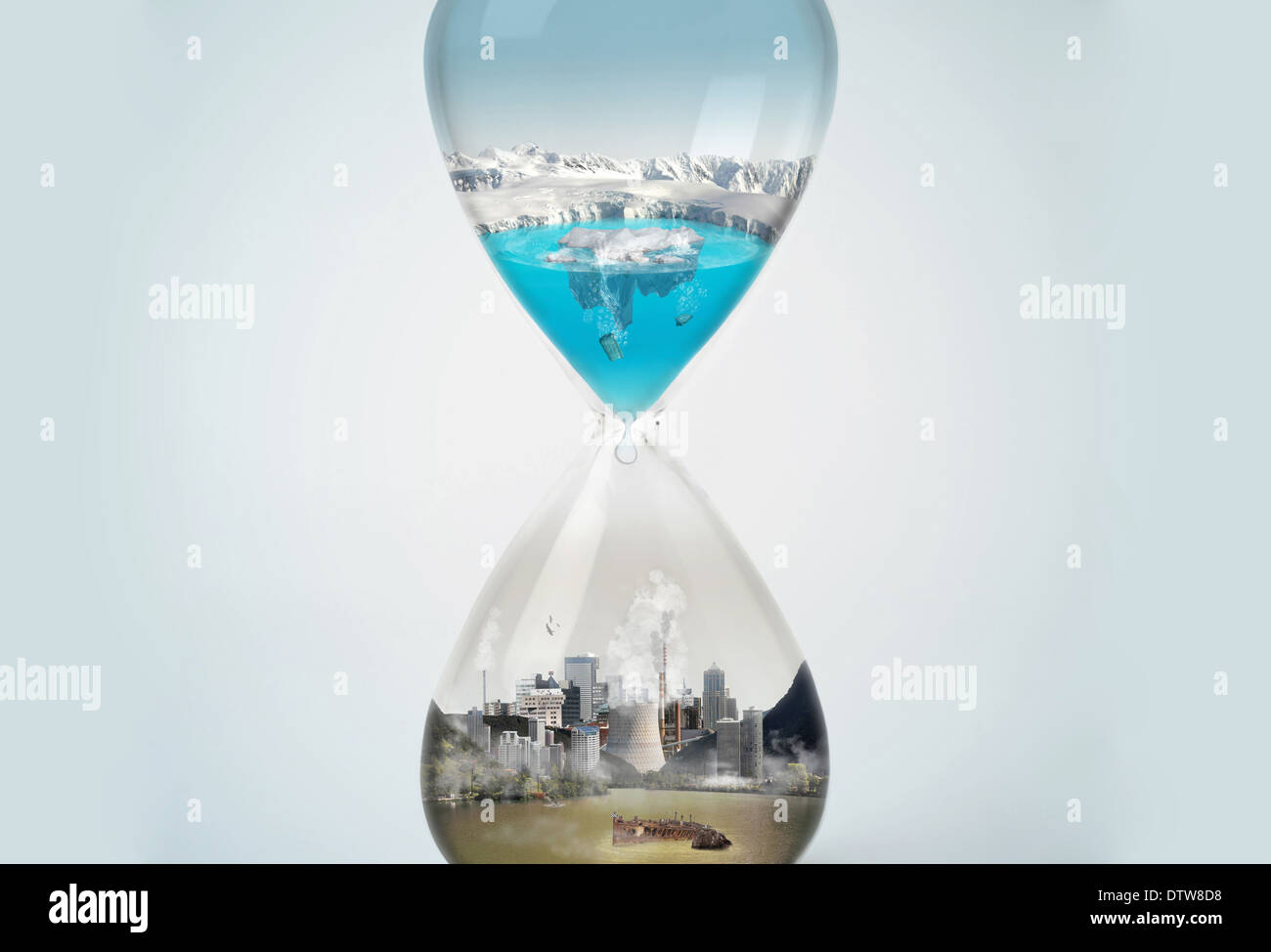 Verschmutzung, Erde, Eco-Konzept in der Sanduhr zu retten. Stockfoto