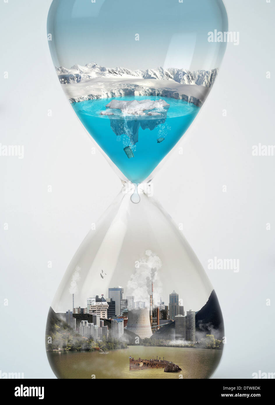 Verschmutzung, Erde, Eco-Konzept in der Sanduhr zu retten. Stockfoto