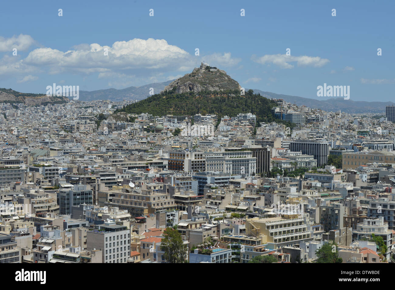 Eine Landschaft aus Athen. Foto von der Spitze der Akropolis. Stockfoto