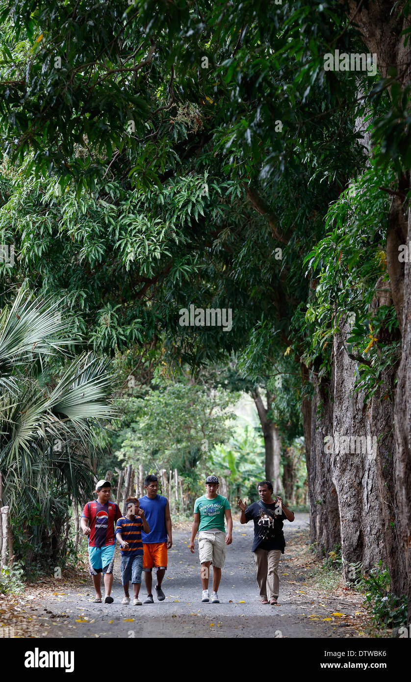 Von Bäumen gesäumten Gasse, auf der Insel Ometepe, Nicaragua Stockfoto