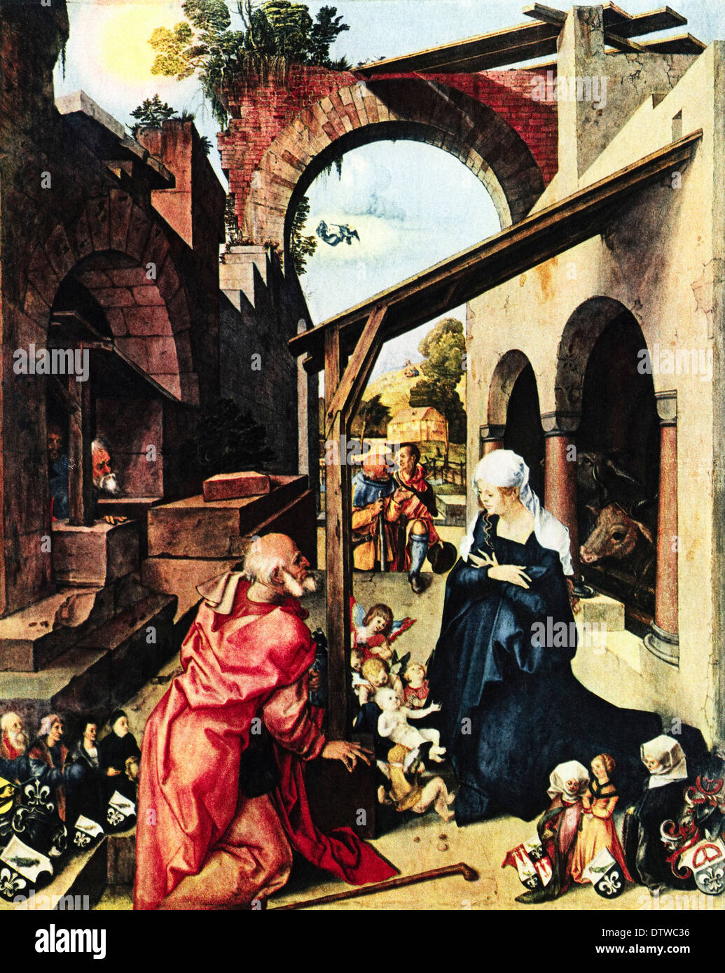 Die Geburt Christi (Triptychon, Mitteltafel) Öl auf Holz (The Paumgartner Altarbild) von Albrecht Dürer ca. 1503 deutschen Künstlers 1471-1528 Stockfoto