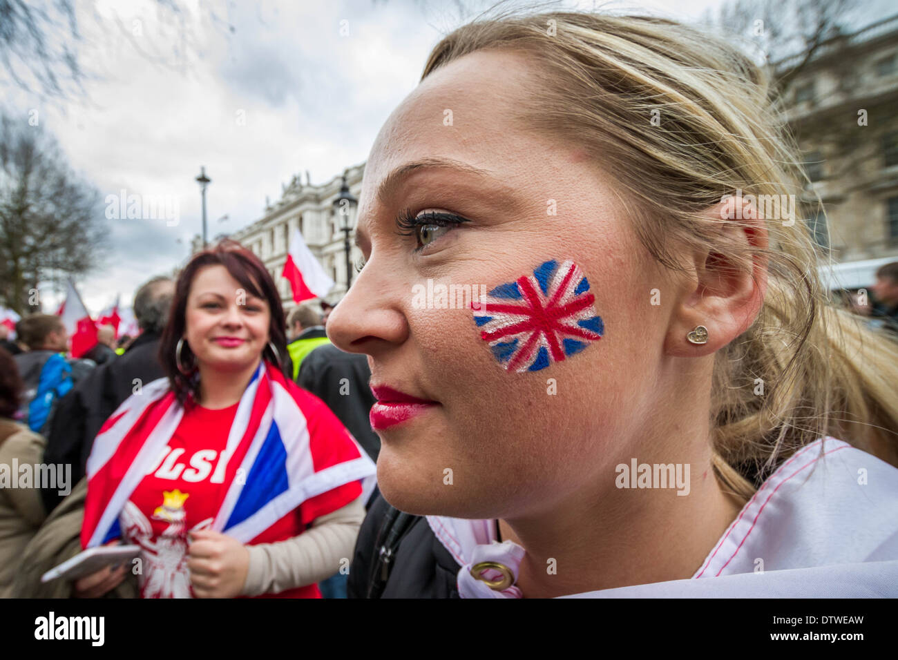 Demonstration gegen die Diskriminierung des polnischen Volkes in London und Großbritannien Stockfoto