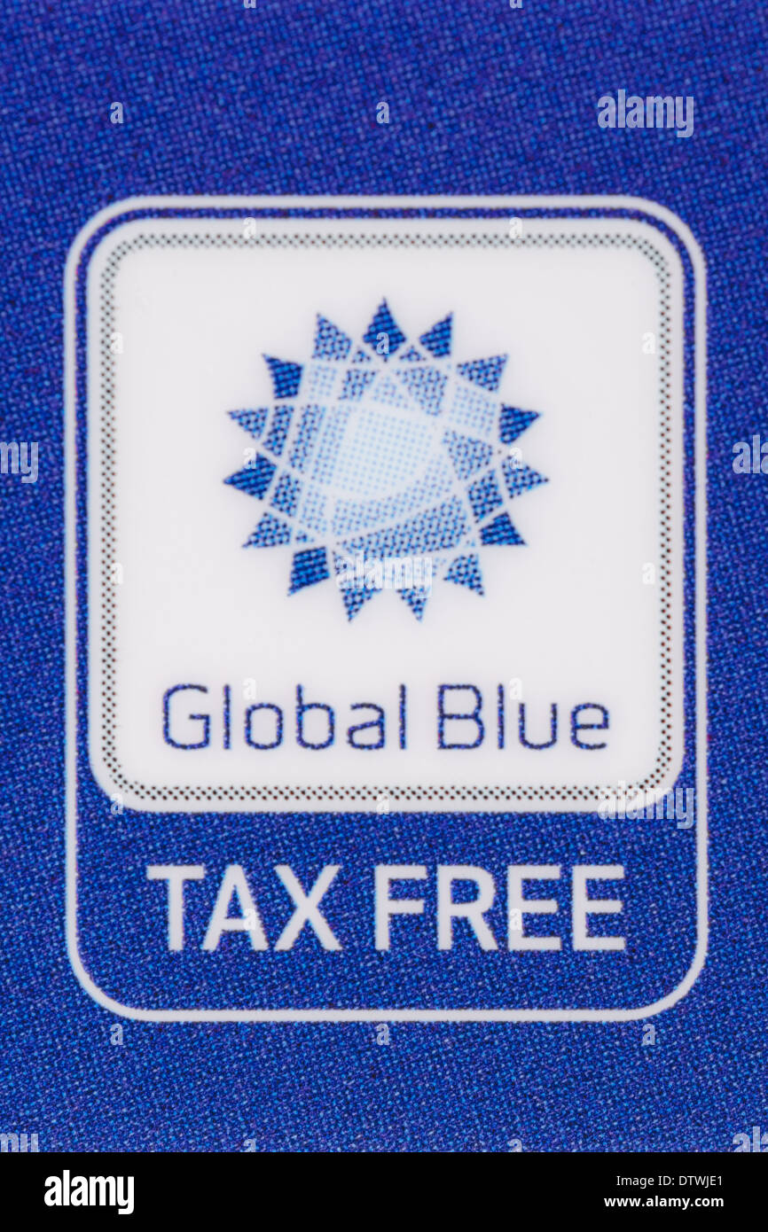 München, Deutschland - 24. Februar 2014: Makro-Logo "Global Blue Tax Free company auf Plastikkarte. Stockfoto