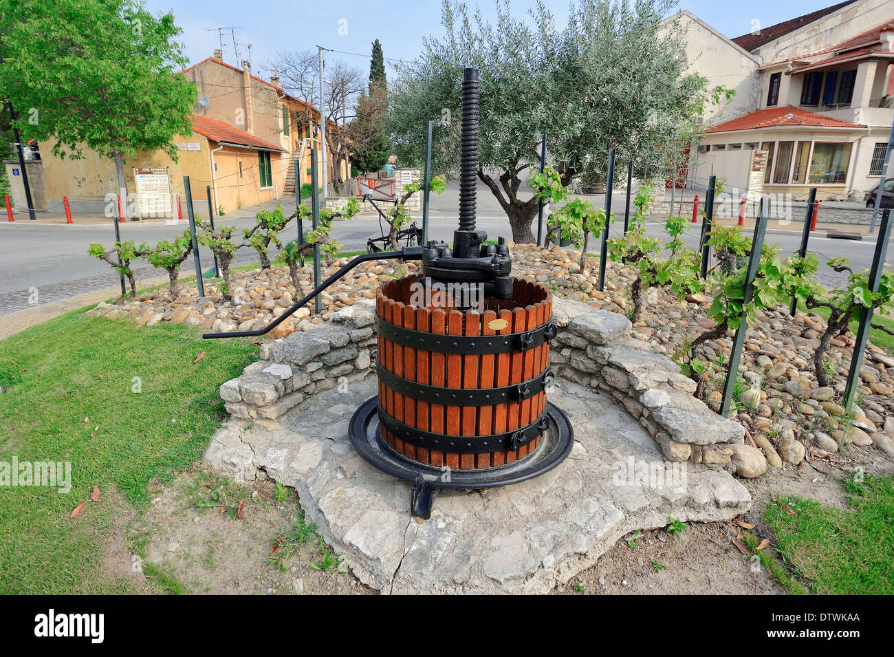 Alte Weinpresse, Noves Stockfoto