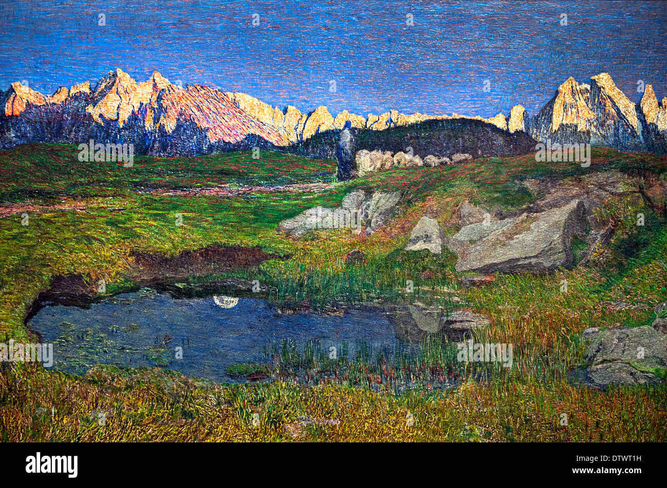 Alpine Landschaft bei Sonnenuntergang 1895-1898 Giovanni Segantini 1858-1899 Italien Italienisch Stockfoto