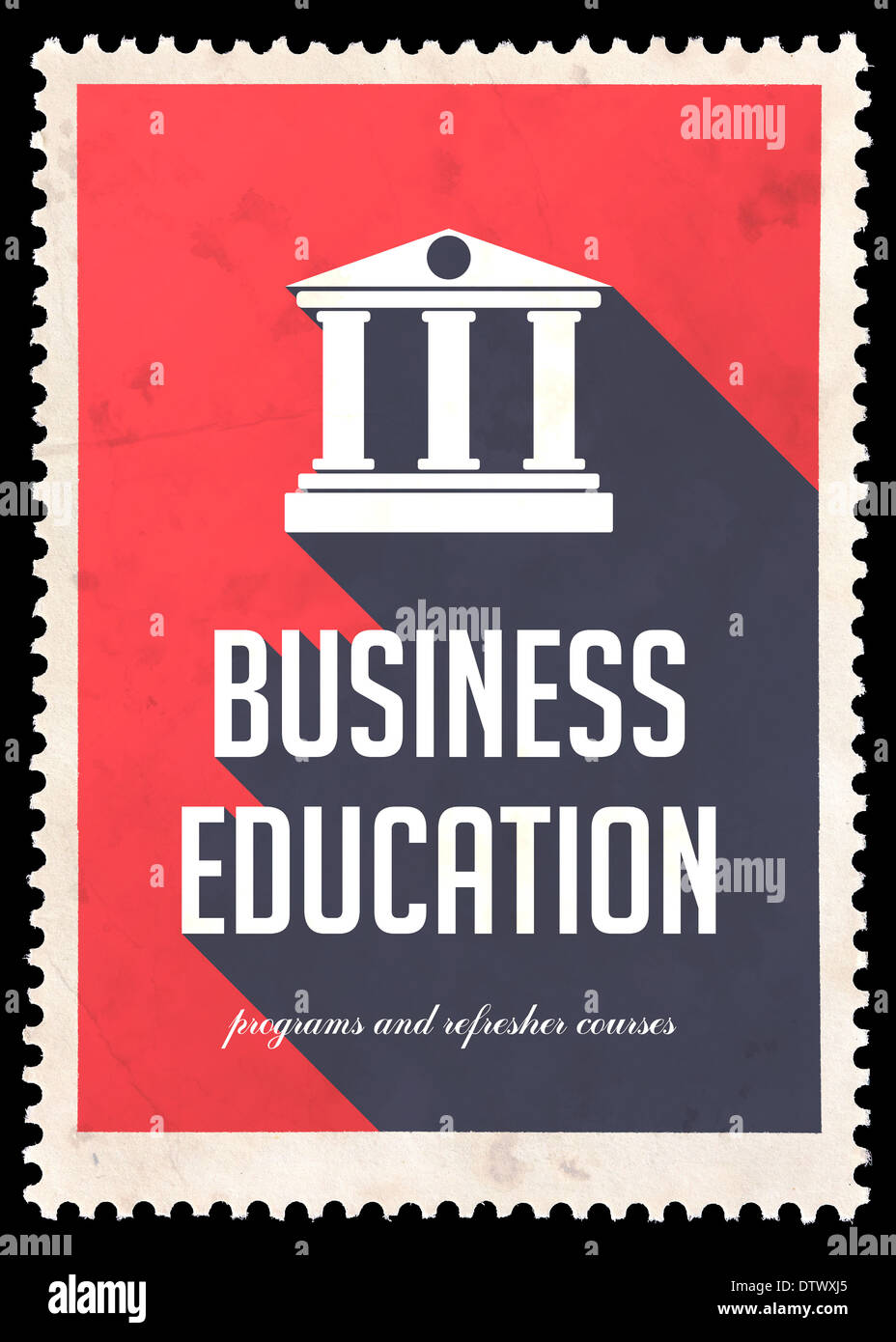 Wirtschaftspädagogik auf rotem Grund. Vintage-Konzept im Flat Design mit langen Schatten. Stockfoto