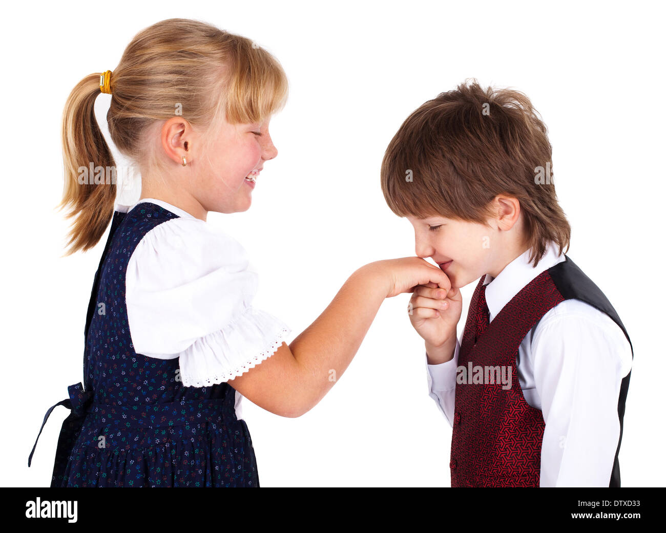 Kleiner Junge, die Hand küssen Stockfoto