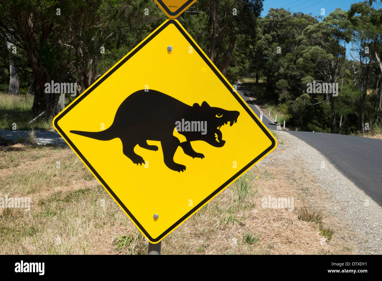 Tasmanische Teufel Verkehrszeichen in der Nähe von Marrawah, Arthur River, Tasmanien Stockfoto