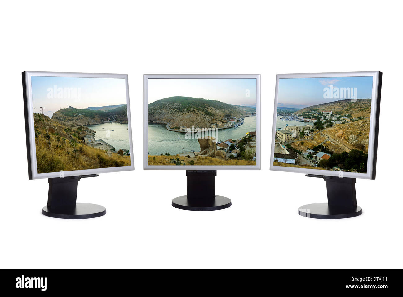 Panorama der Bucht auf Computer-Bildschirmen Stockfoto