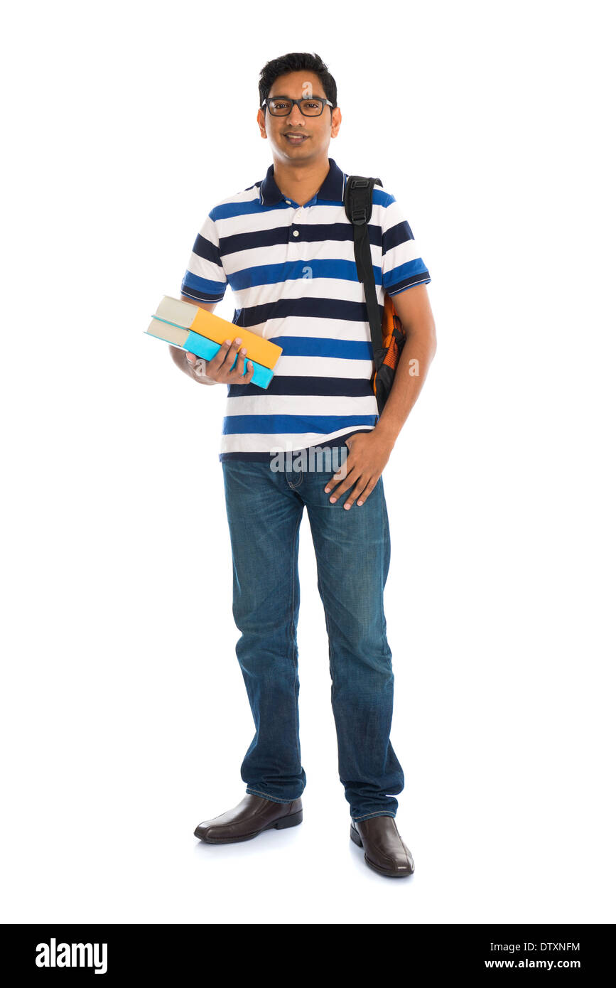 junge indische College Männchen mit weißen Hintergrund isoliert Stockfoto