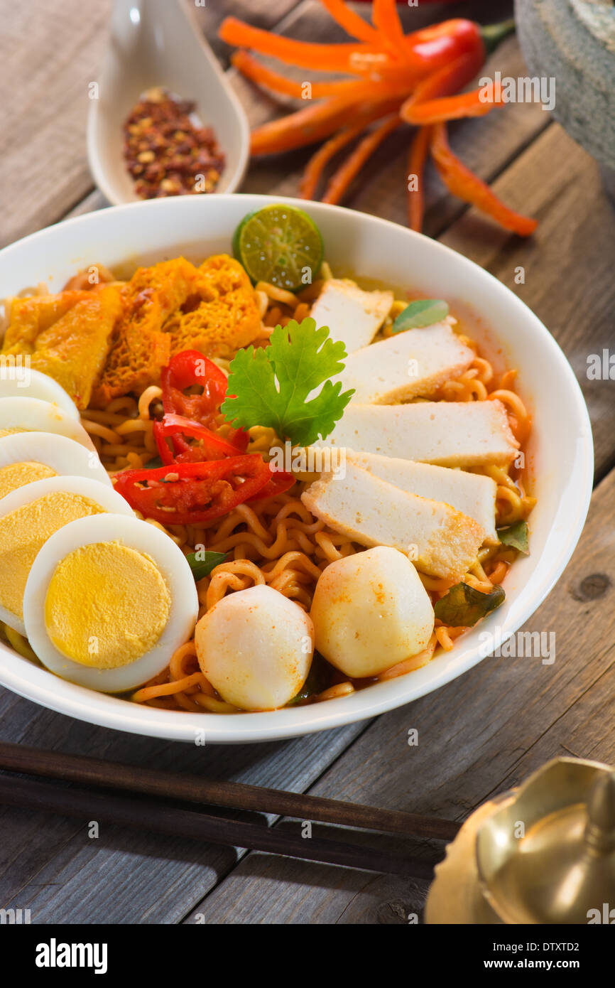 Instant Curry Laksa Nudel, Singapur Stil Stockfoto