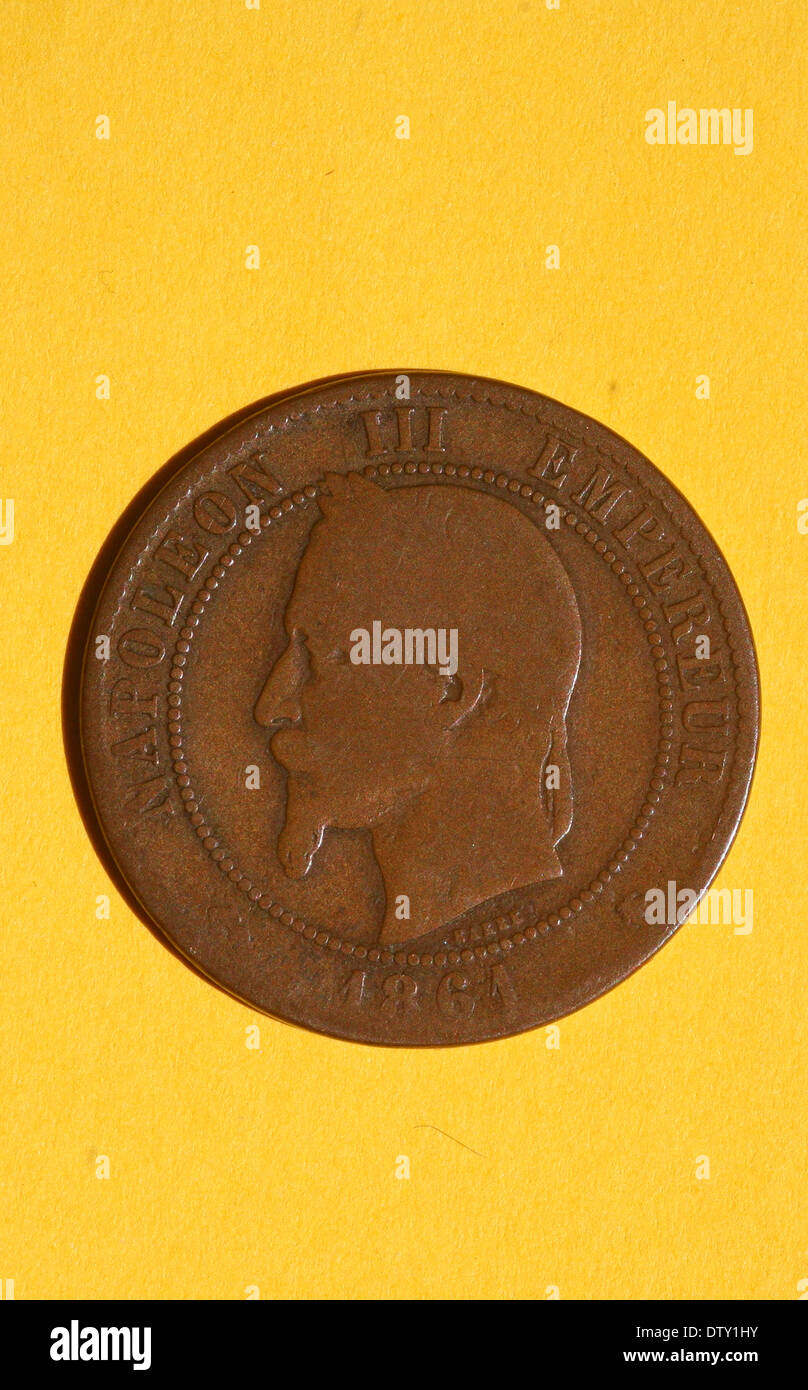 Französische Münze mit Napoleon III c. 1861 Stockfoto