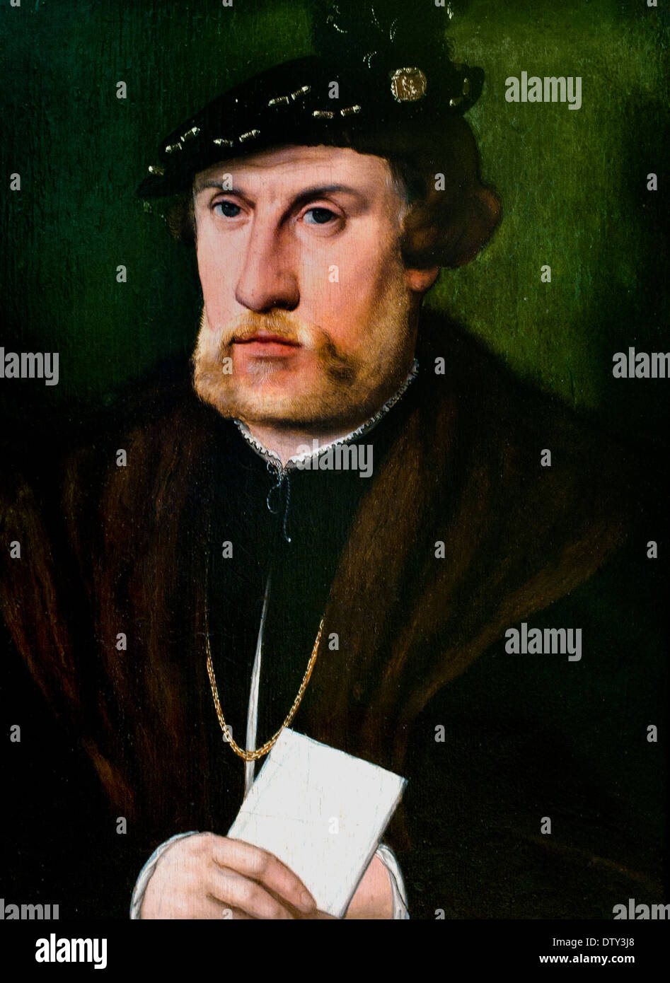 Porträt eines bärtigen Mannes mit Brief 1530/50Master der Benson-Porträts (?) - Workshop Deutsch Deutschland Stockfoto