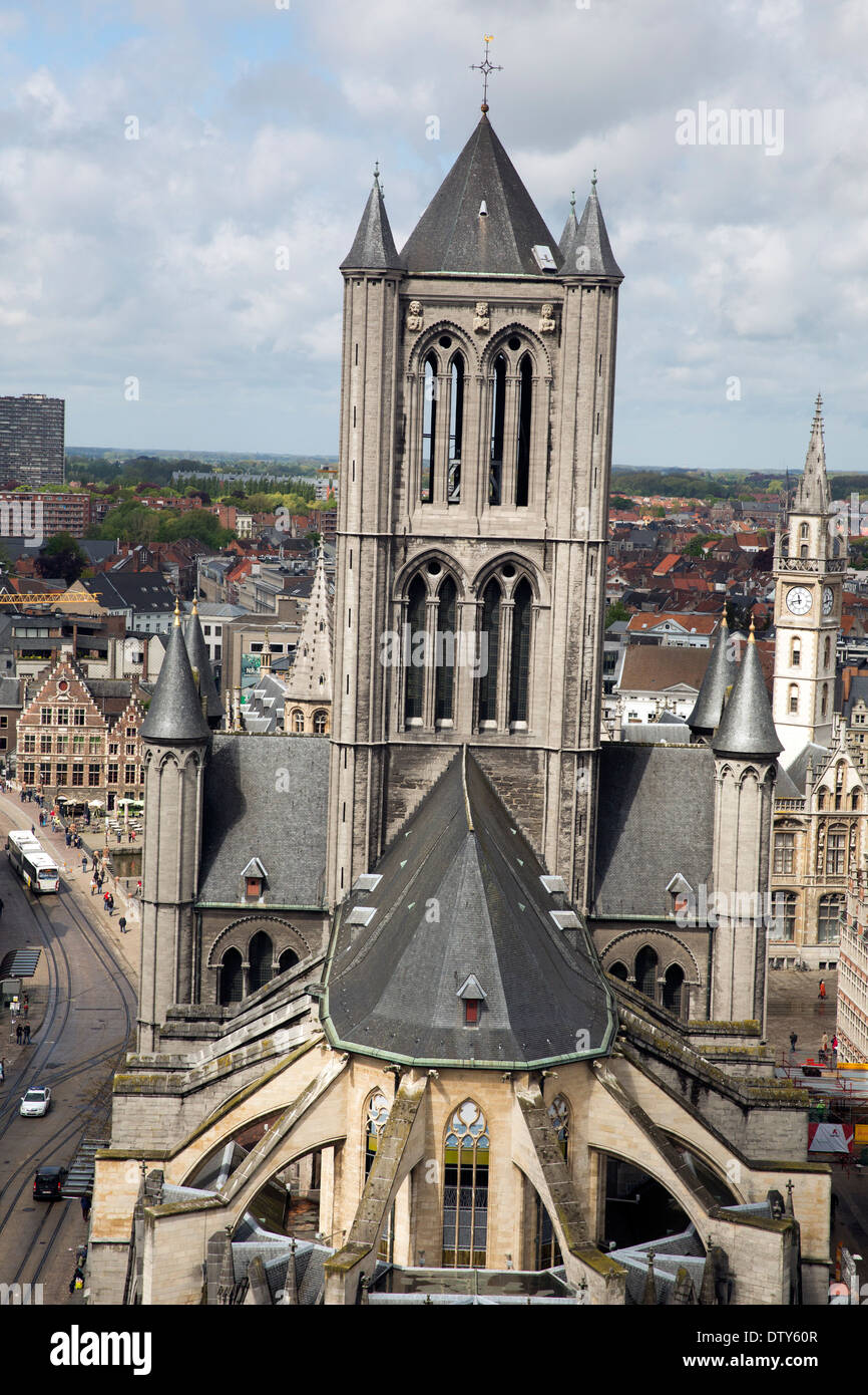 Die kunstvolle Architektur Sint Niklaaskerk Kirche in Gent Belgien Stockfoto