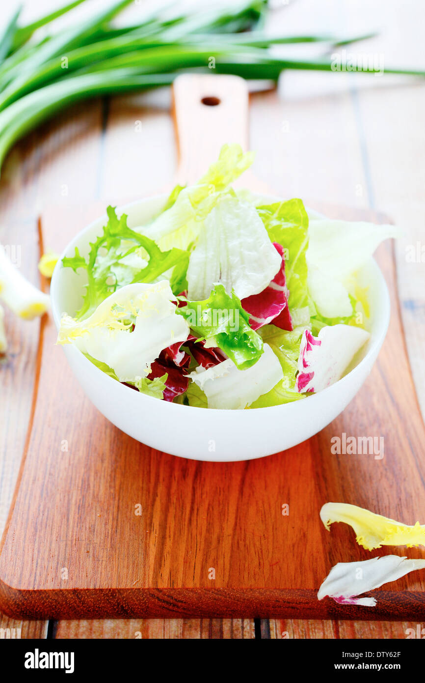 Mischen Sie grünen Salat Salat, Essen Nahaufnahme Stockfoto