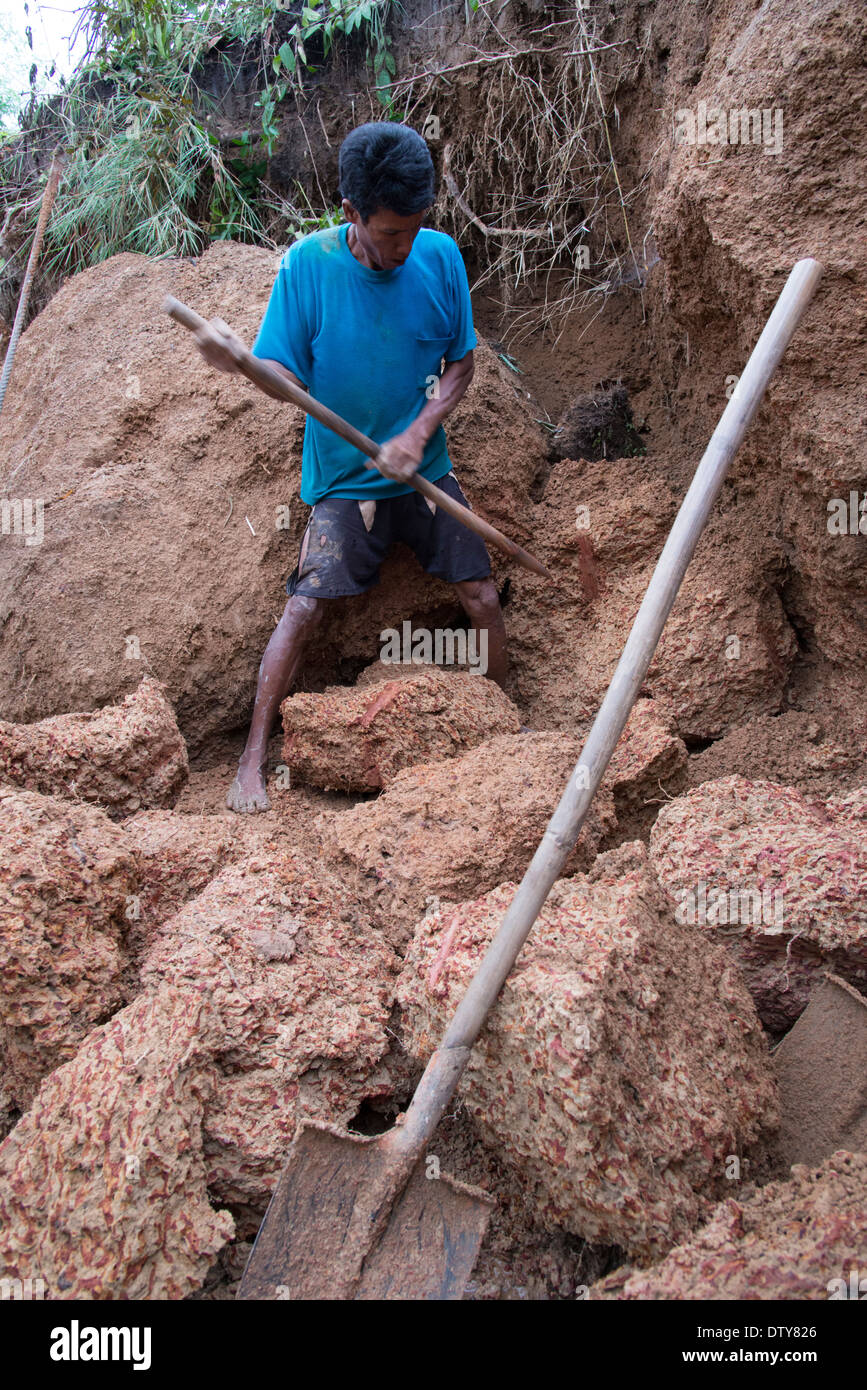 Mann bei der Arbeit in einem Steinbruch. Irrawaddyi Abteilung. Myanmar (Burma). Stockfoto