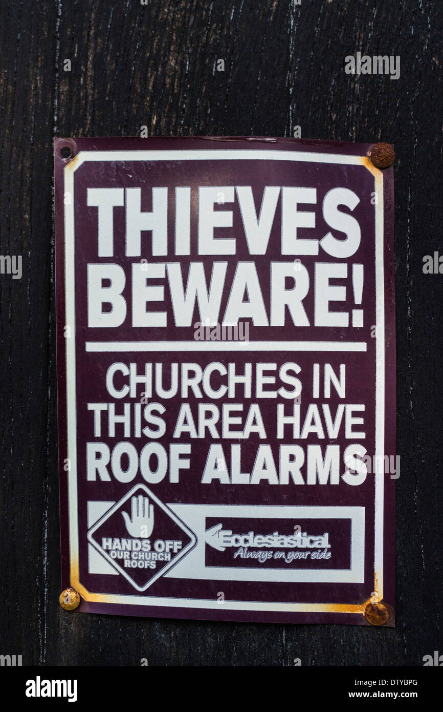 Diebe Beware Kirche Zeichen - Leighton Buzzard Stockfoto