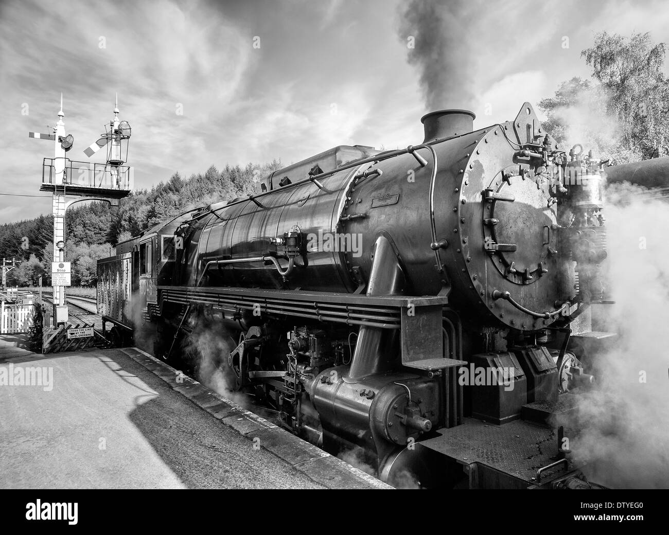 Ein Dampfzug im Levisham Bahnhof Stockfoto