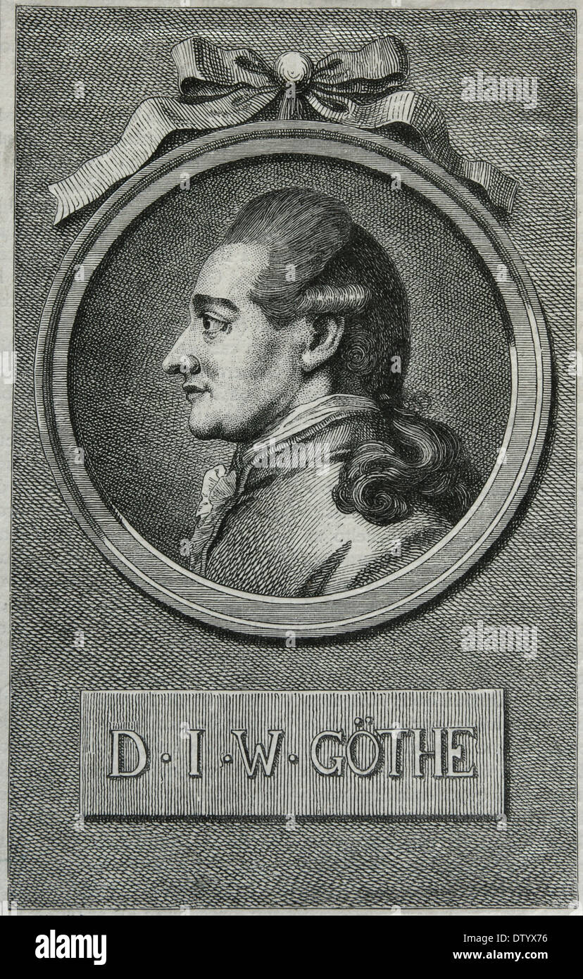 Johann Wolfgang von Goethe (1749-1832). Deutscher Schriftsteller und Universalgelehrter. Romantik. Kupferstich von E. Krell. Universalgeschichte. Stockfoto