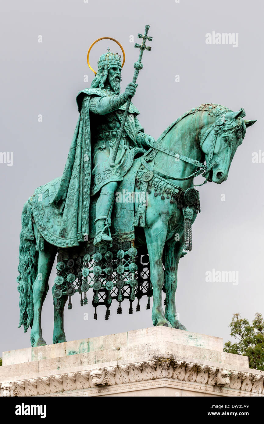 Reiterstandbild, Denkmal für König Stephen I, auf dem Burgberg, Budapest, Ungarn Stockfoto