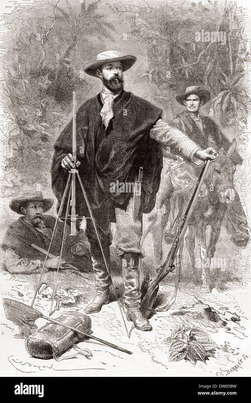 Édouard François André während seiner botanising in den Ausläufern der Anden-Expedition 1875 / 76. Stockfoto