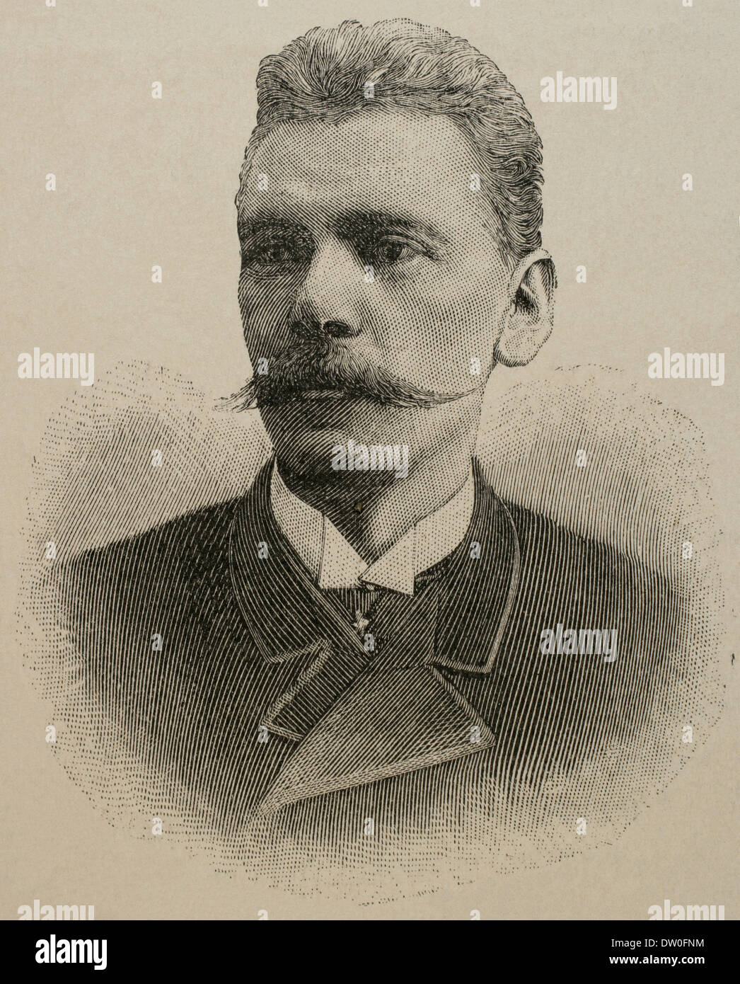 Karl Larsen (1860-1931). Dänischer Schriftsteller. Kupferstich, 19. Jahrhundert. Stockfoto