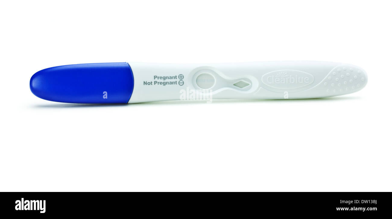 Home Schwangerschaft Test-Kit unbenutzt auf einem weißen Hintergrund Stockfoto