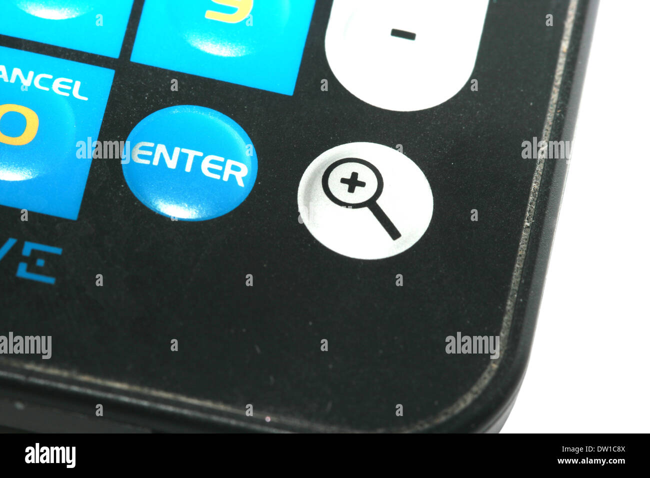 Nahaufnahme der Computer-Tastatur mit der Taste ENTER Stockfoto