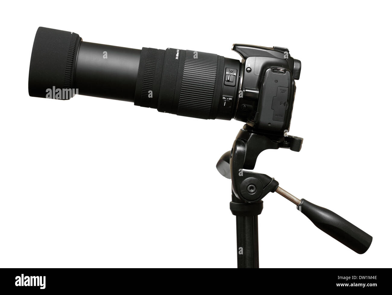 Kamera mit Tele-Zoom-Objektiv Stockfoto